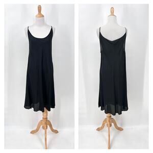 MICHIKO KOSHINO Silk Slip Dress Womens Medium Black Scoop Strappy Lightweight